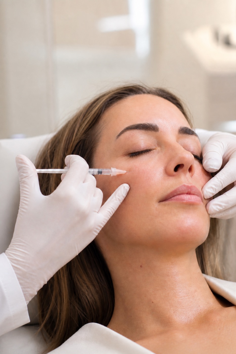 Ärztlich durchgeführte Skinbooster-Mikroinjektion an der Wange